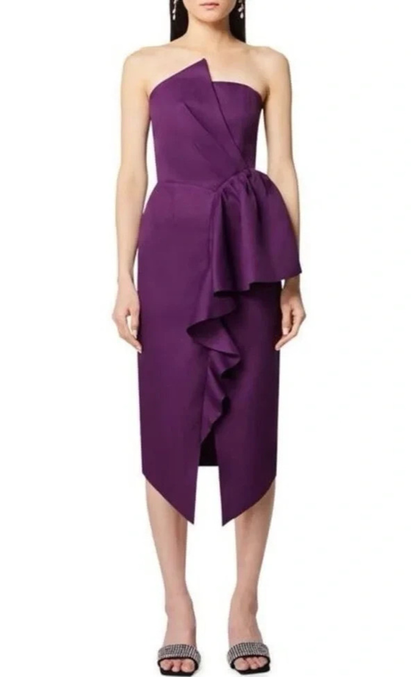 Elliatt Reception Cascade Ruffle Strapless plum prom wedding Dress sz L A008654